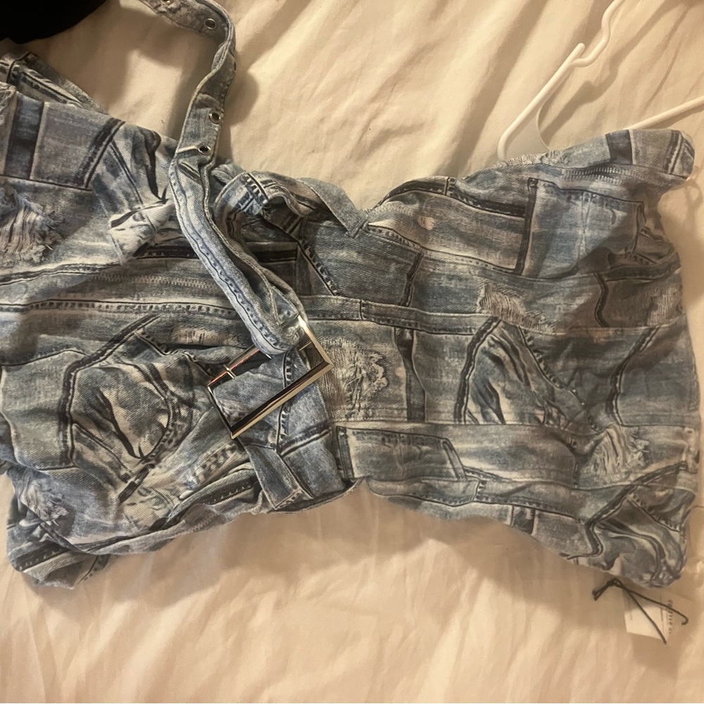 Forever 21 Light Blue Distressed Denim Overalls